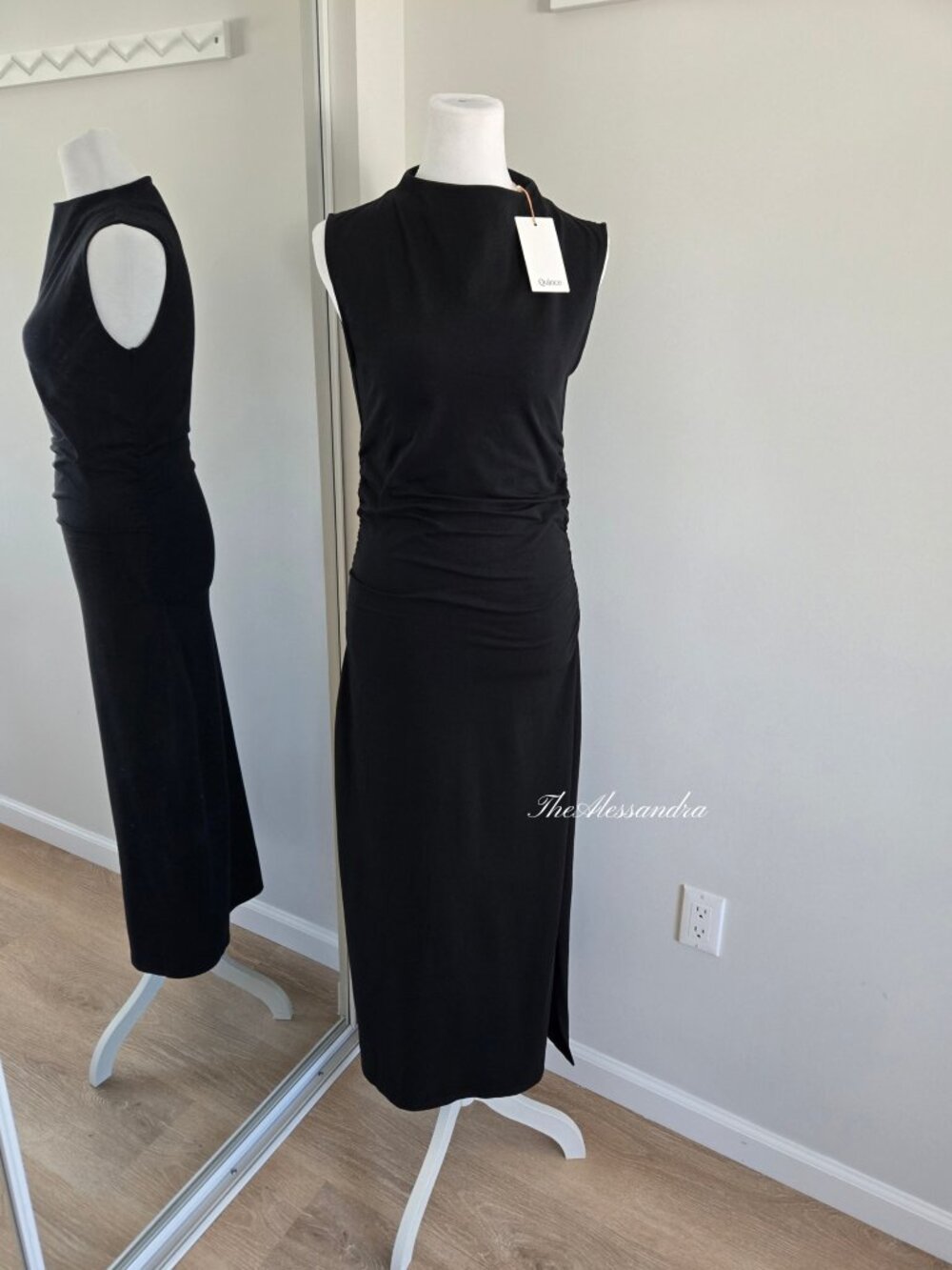 Quince Stretch Cotton Jersey Mock Neck Midi Dress True Black Size S New With Tag